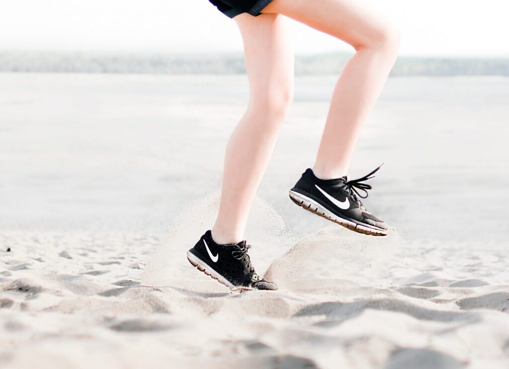 Leg exercises on a sandy beach
